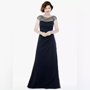 Long Matte Jersey Dress with Illusion Neckline